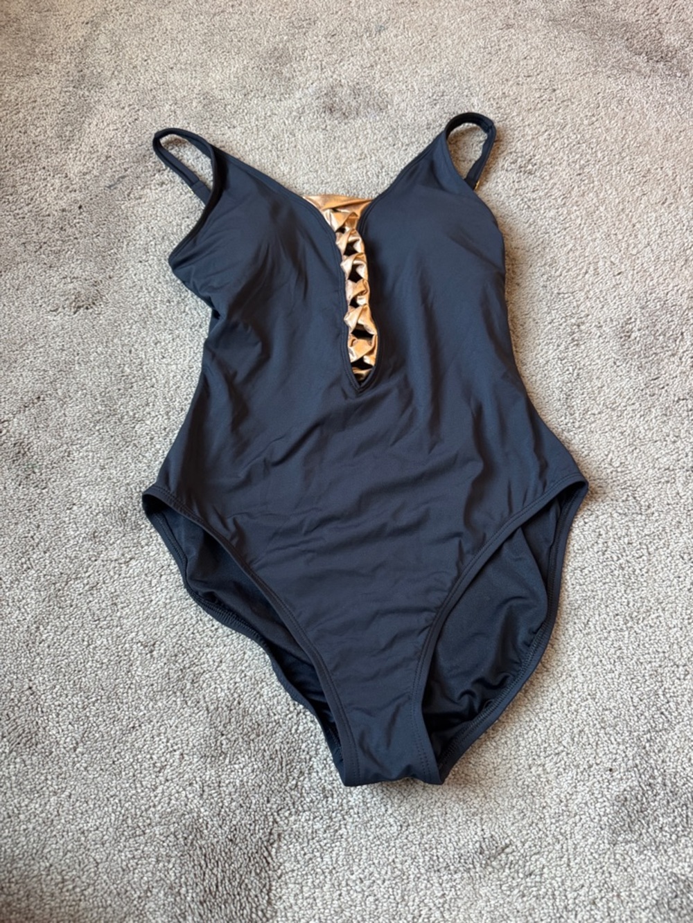 Bleu Rod Beattie One Piece Swimsuit Black Gold Lattice Plunge SIZE 8 NWT